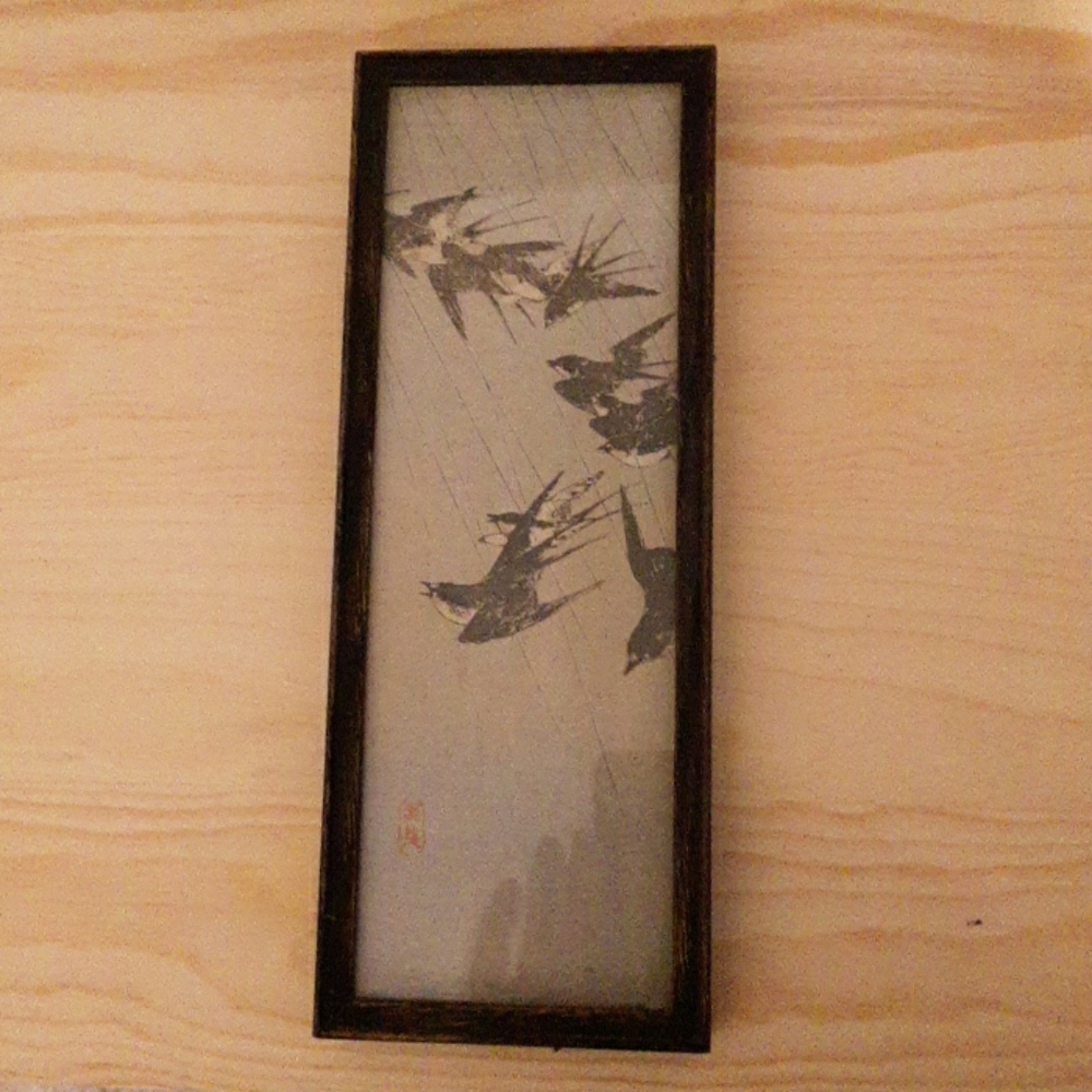 1900s tapestry art Japanese sparrows
